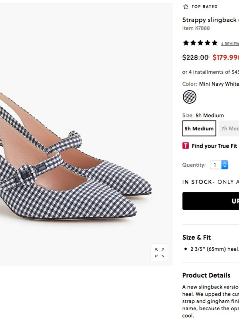 J.Crew Strappy slingback pumps in gingham size 7 NWB